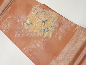 リサイクル 色紙に秋草・花菱・鳥模様織出し名古屋帯